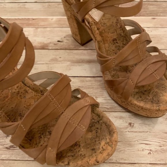 Market Cork Strappy Heeled Neutral Sandal - Picture 2 of 8